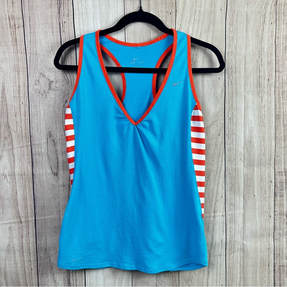 Nike Dri-Fit Women's Blue Tank Top with Orange Stripes